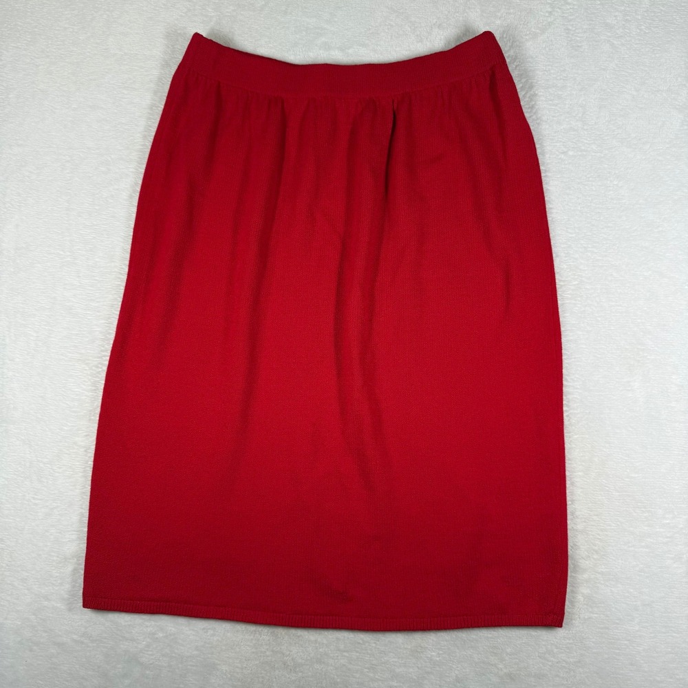 Vintage Kama by St John Red Wool Blend Knit Straight Skirt Size 16 Made in USA